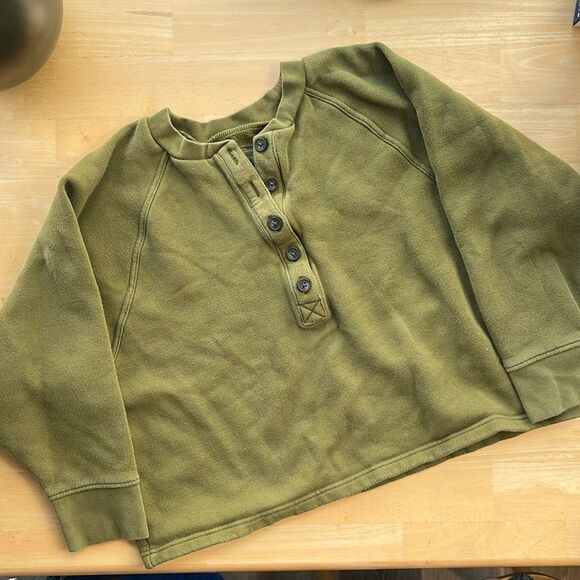 MADEWELL MWL Olive Henley Button Cropped Sweatshirt Small - Picture 1 of 3